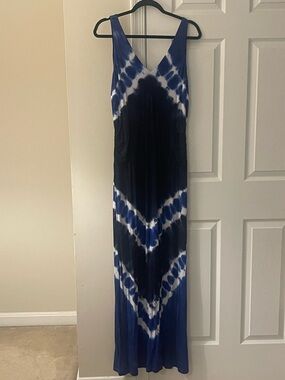 INC International Concepts Blue and White Tie-Dye V-Neck Maxi